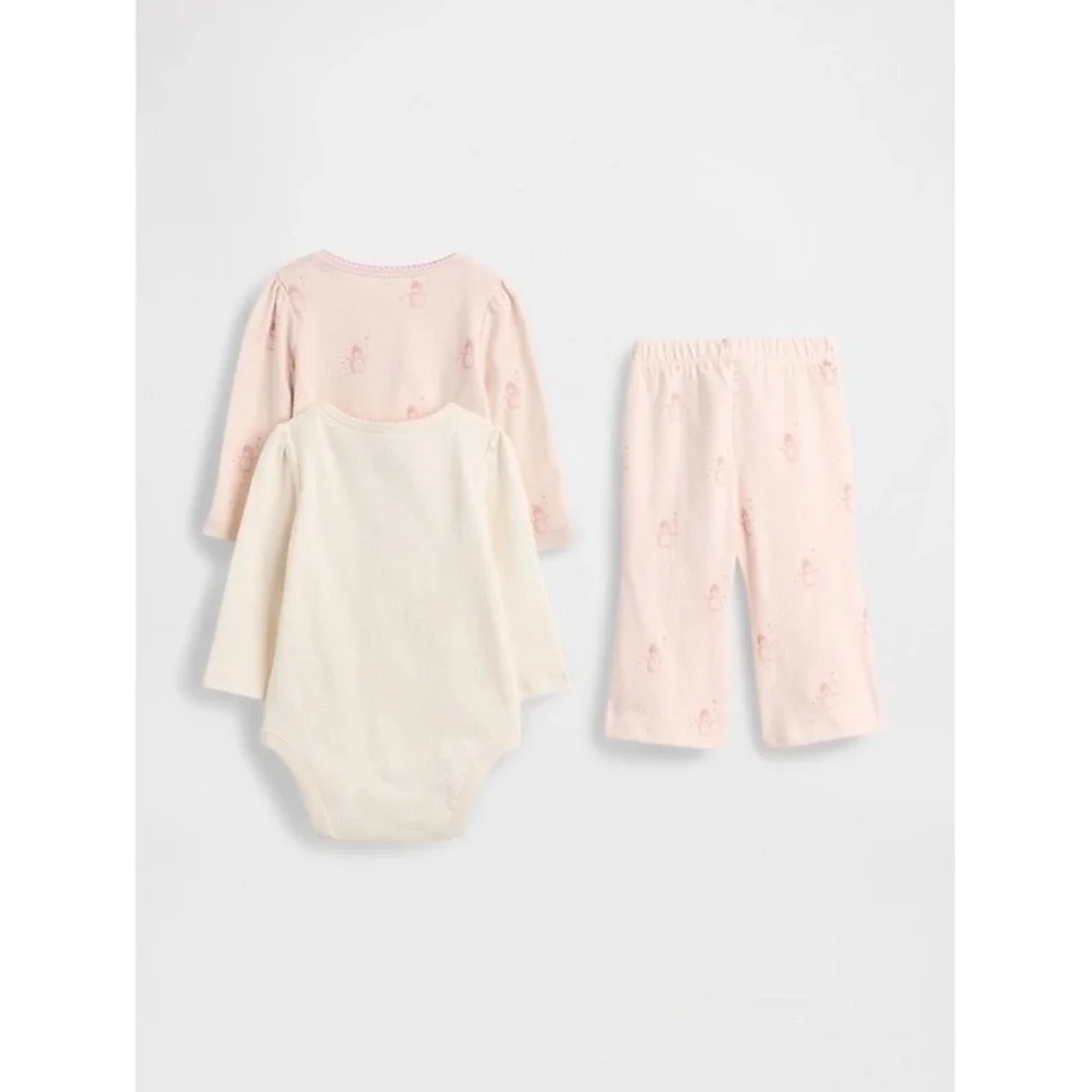 NEW Gap Baby Organic Cotton Snowman Bodysuit Pajama Set‎ Pink Winter Cozy 6-12M